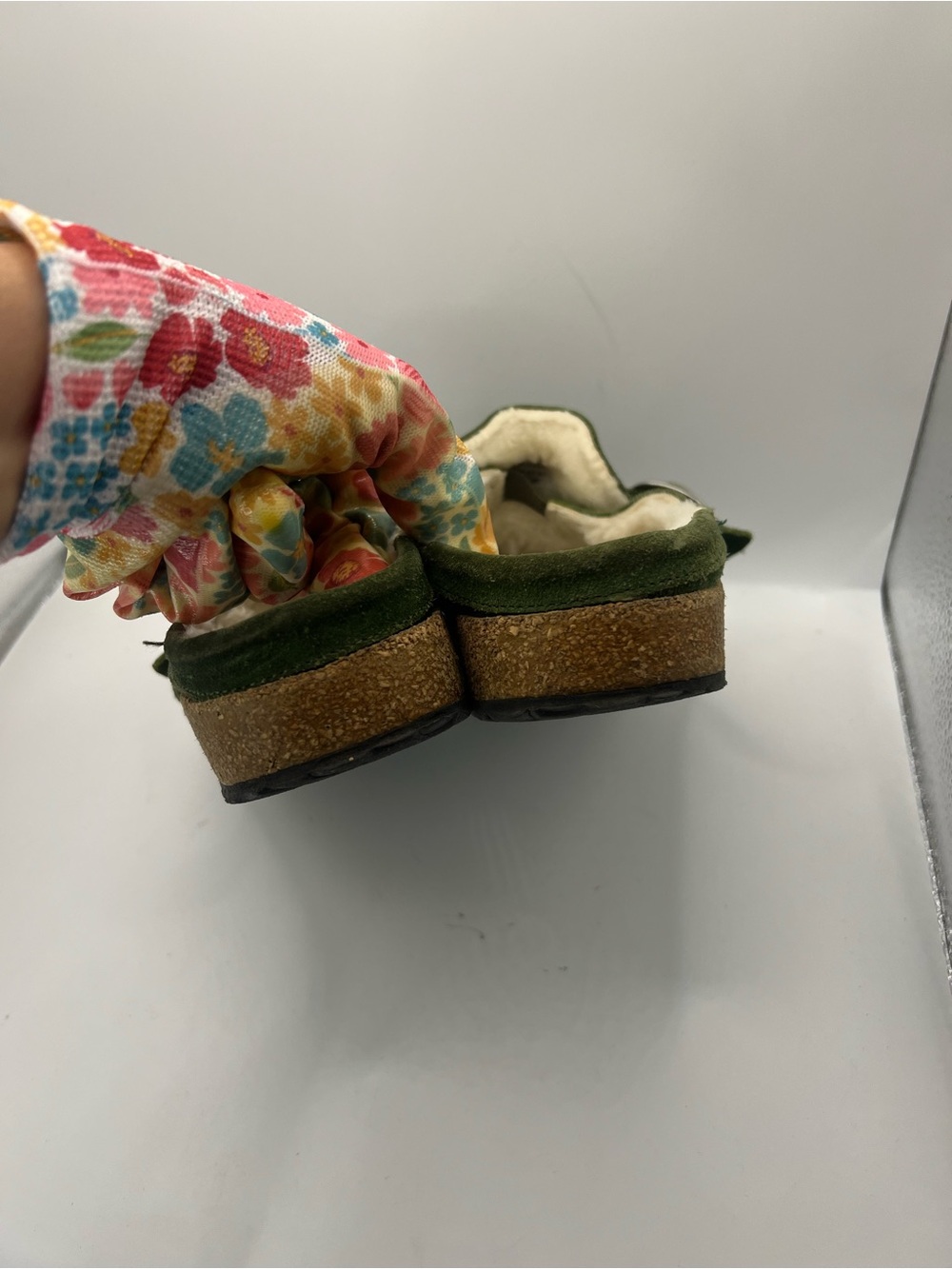 Birkenstock Olive Green Suede Shearling Clogs with Buckle - Picture 7 of 13